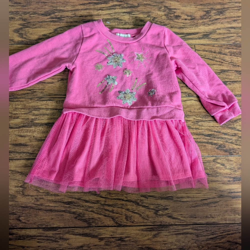 $ Peek Pink Long‎ Sleeve Dress with Tulle And Sequins